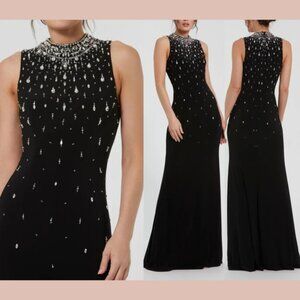 NWT Mac Duggal [ 10 ] 2260 High Neck Sleeveless Beaded Jersey Fitted Gown J1811